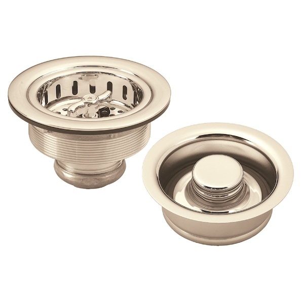 Westbrass Wing Nut Style Large Kitchen Basket Strainer W/ InSinkErator Style Disposal Flange & Stopper in Poli D2155-05 - main